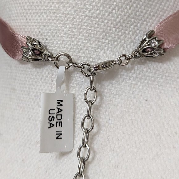BEN AMUN Mod Victorian Pink Satin and Swarovski Crystal Choker Necklace New - Picture 9 of 13